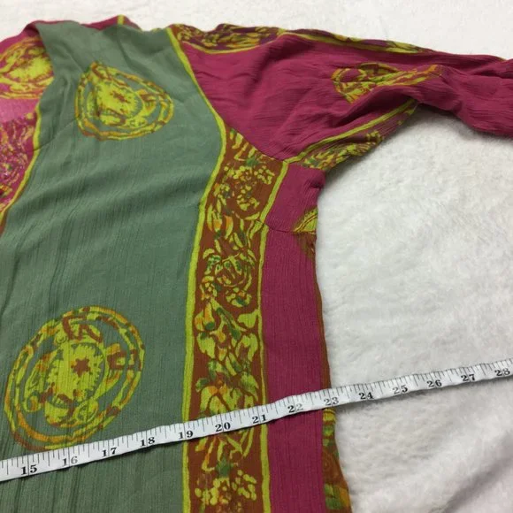 Soft Surroundings One Button Jacket 2X Womans Plus Pink Green Batik Print Rayon - Picture 13 of 15